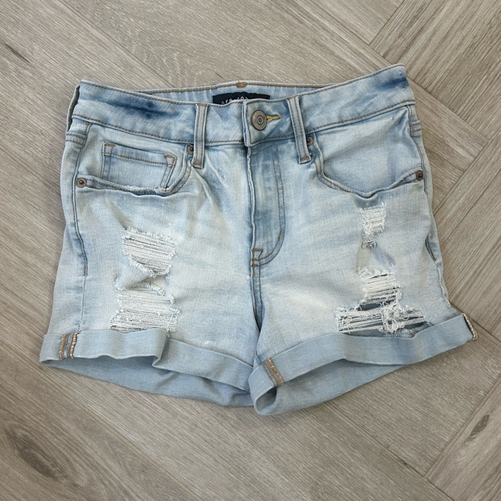 Aeropostale High Rise Midi Distressed Jean Shorts Size 0